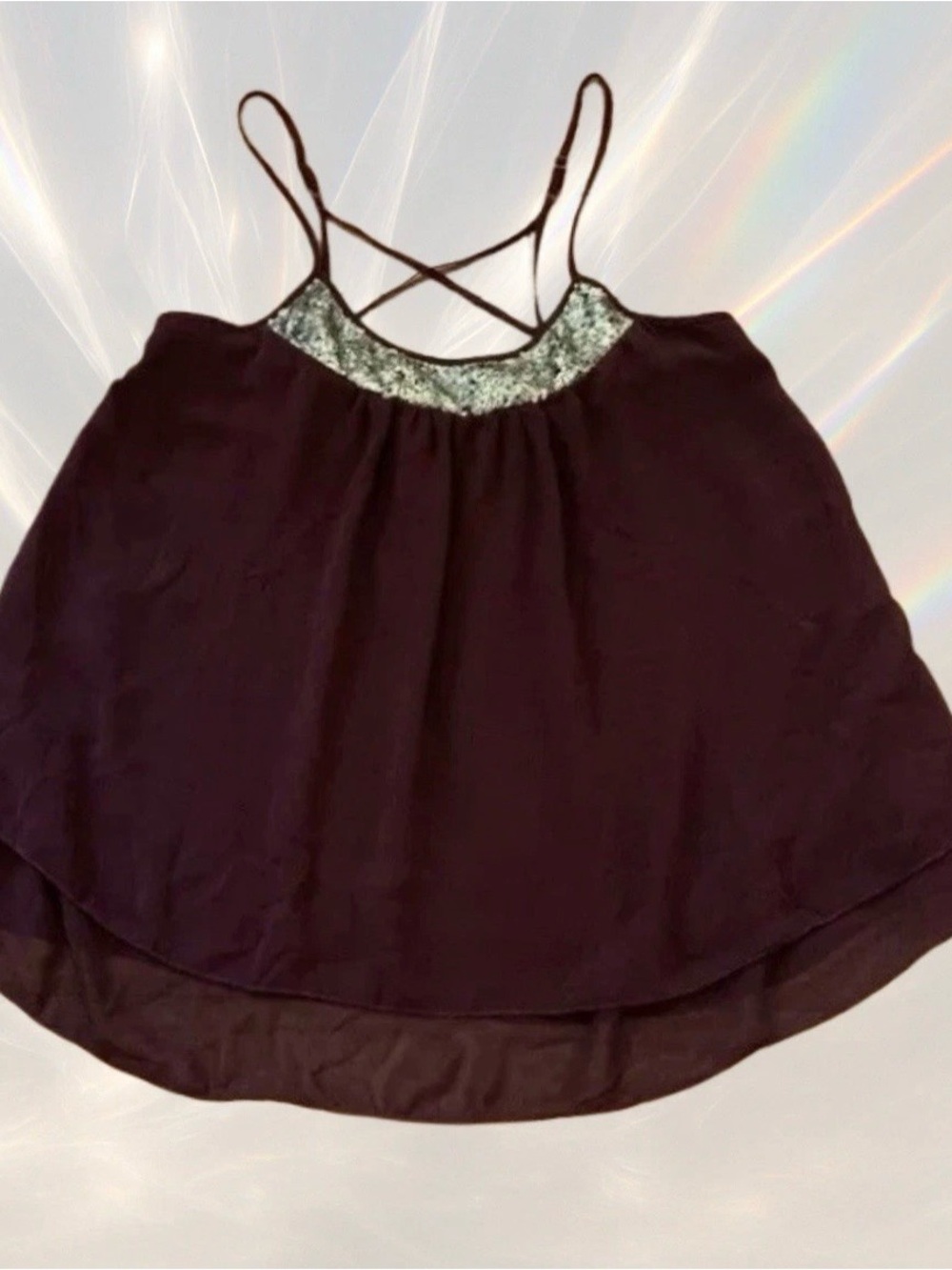 MOSSIMO Dark Wine Purple w/ Gold Sequin Crisscross Spaghetti Strap Flowy Tank M